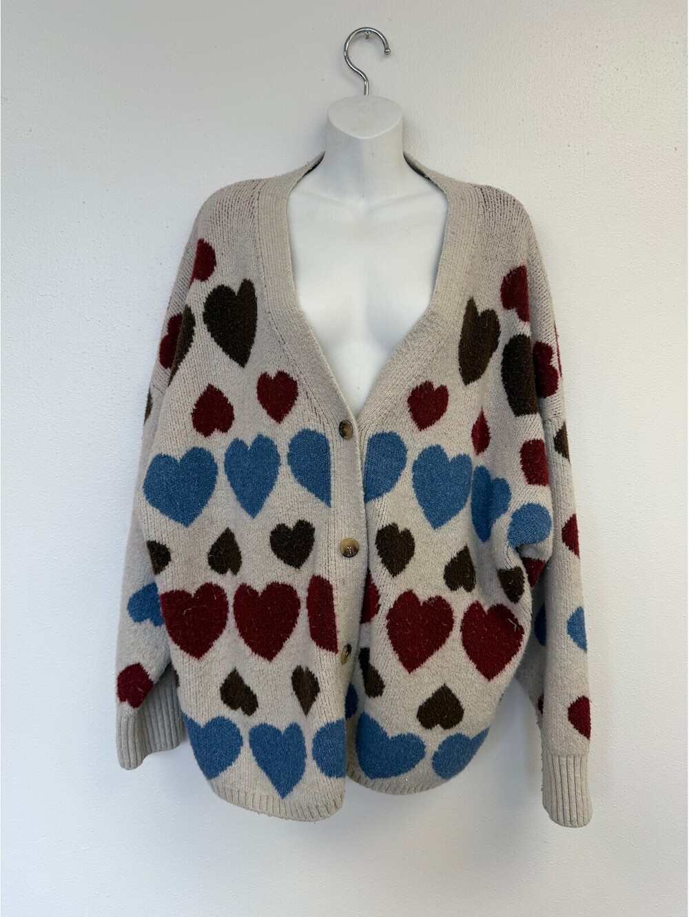 Market & Spruce Women's 2X Heart Pattern Button-Up Cardigan Sweater